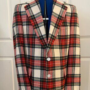 Vintage100% Cashmere white red black plaid Embassy Row Blazer Sportcoat 42L Tall